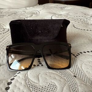 Tom Ford black Square Sunglasses with Amber Gradient Lenses